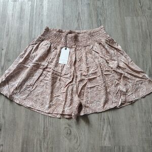 Women's Tan Leaf Print Shorts